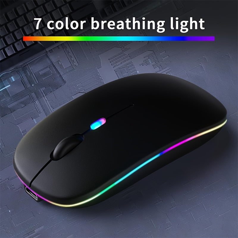 2.4G+BT Ultra-Thin READ Wireless Luminous Mouse - Ergonomic Design, Anti-Slip Roller, USB Receiver - Compatible with Laptops, PCs, Macs, MacBook, Rechargeable Lithium Polymer Battery, Type-C Charging, 1.15W Max Power, 0.1W Mi