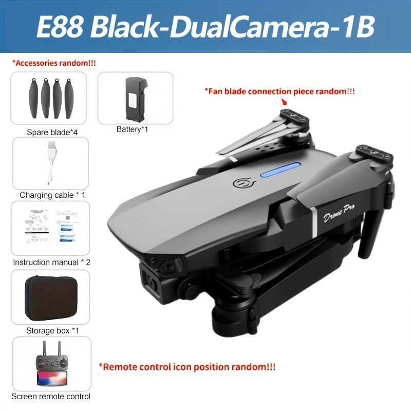 Popular E88 Drone with HD Dual Camera, Black and White, Long Battery Life, One-Key Return, WiFi Connection, Beginner-Friendly Quadcopter for Aerial Photography, Height Hold, Suitable for Beginners' Use, Professional Drone, Ch