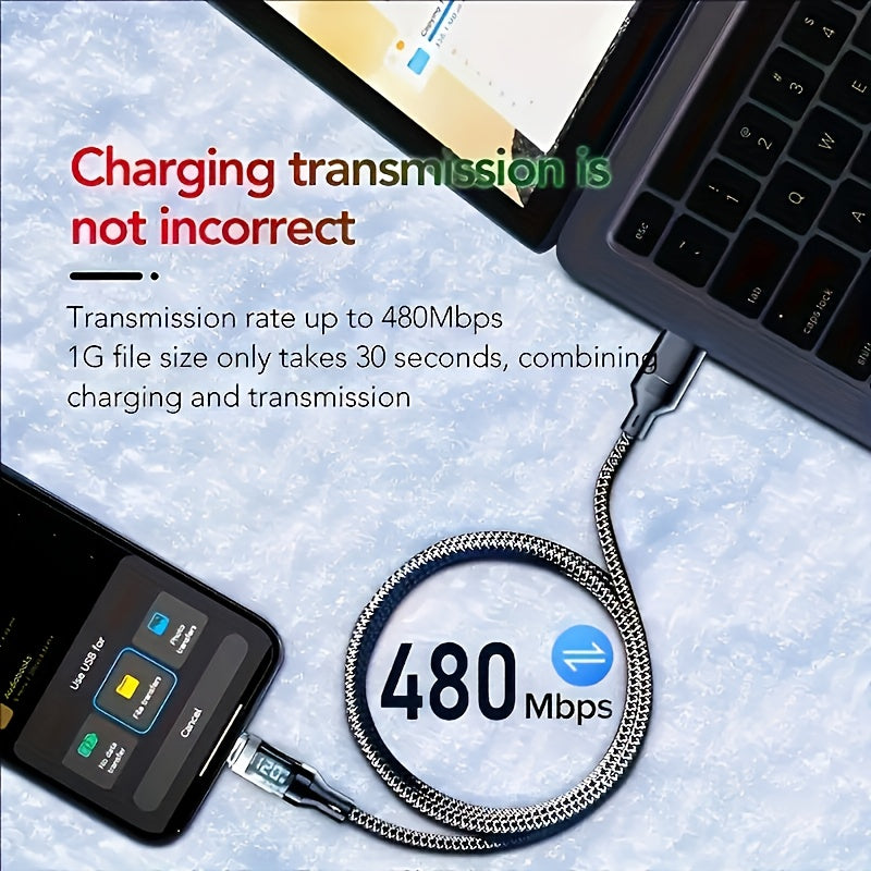 Ultra Rapid Charging Cable, Type-C, Digital Display Compatible, Featuring LED Screen for Real-Time Power Monitoring