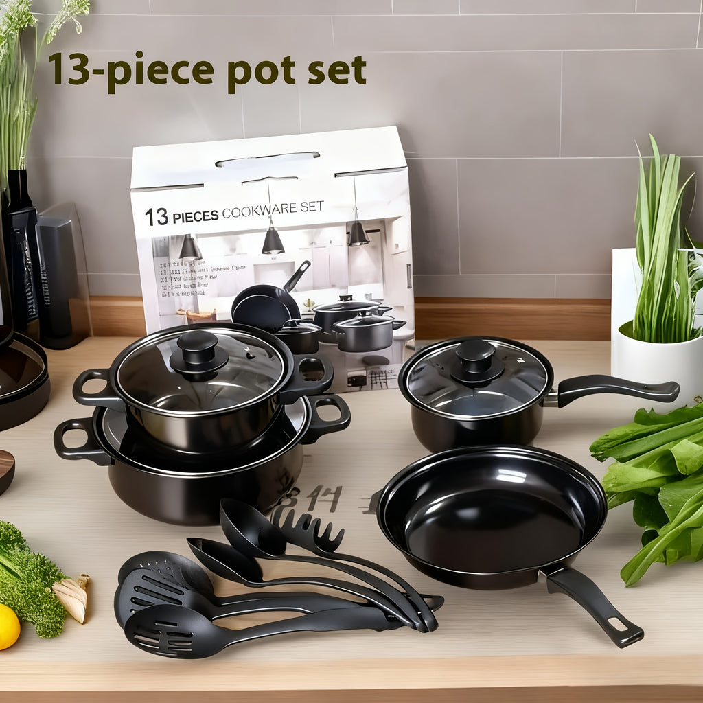 13pcs set of soup pot kitchen frying pan stew pot cookware non-stick pan