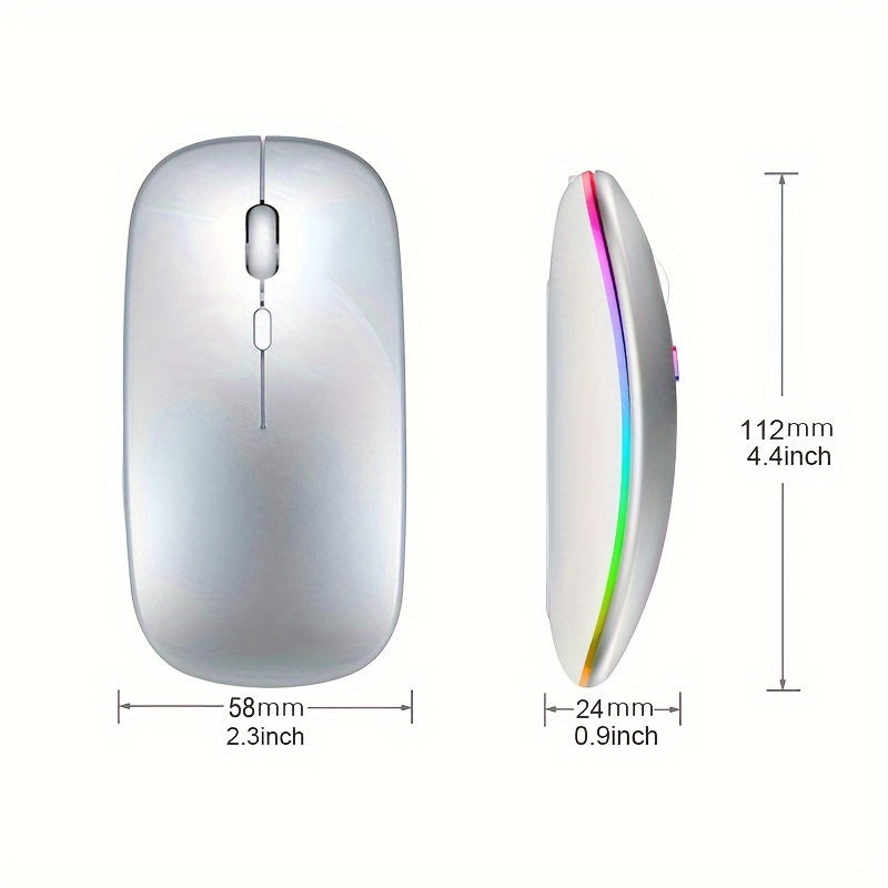 2.4G+BT Ultra-Thin READ Wireless Luminous Mouse - Ergonomic Design, Anti-Slip Roller, USB Receiver - Compatible with Laptops, PCs, Macs, MacBook, Rechargeable Lithium Polymer Battery, Type-C Charging, 1.15W Max Power, 0.1W Mi