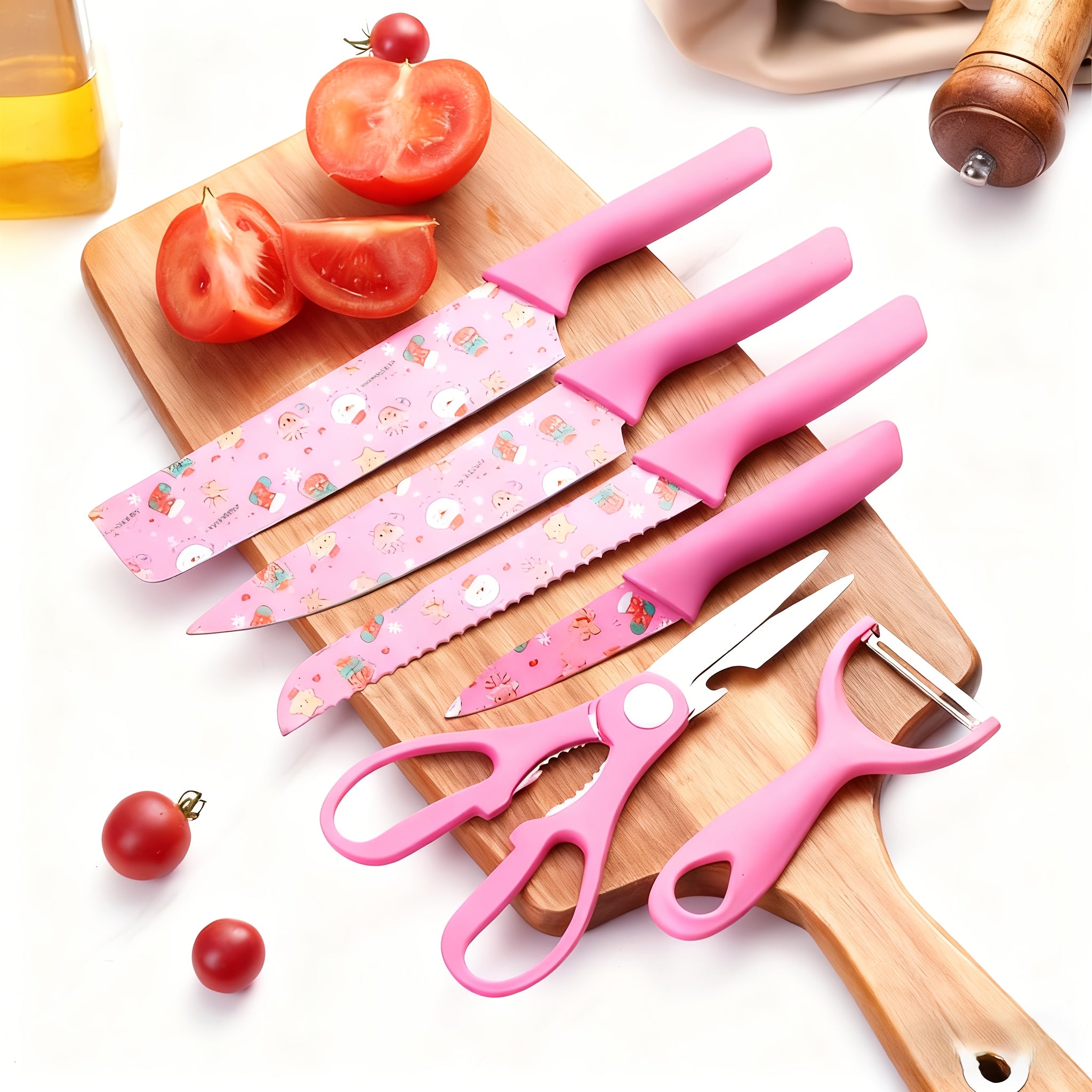 6pcs printed kitchen knife set stainless steel household cleaver