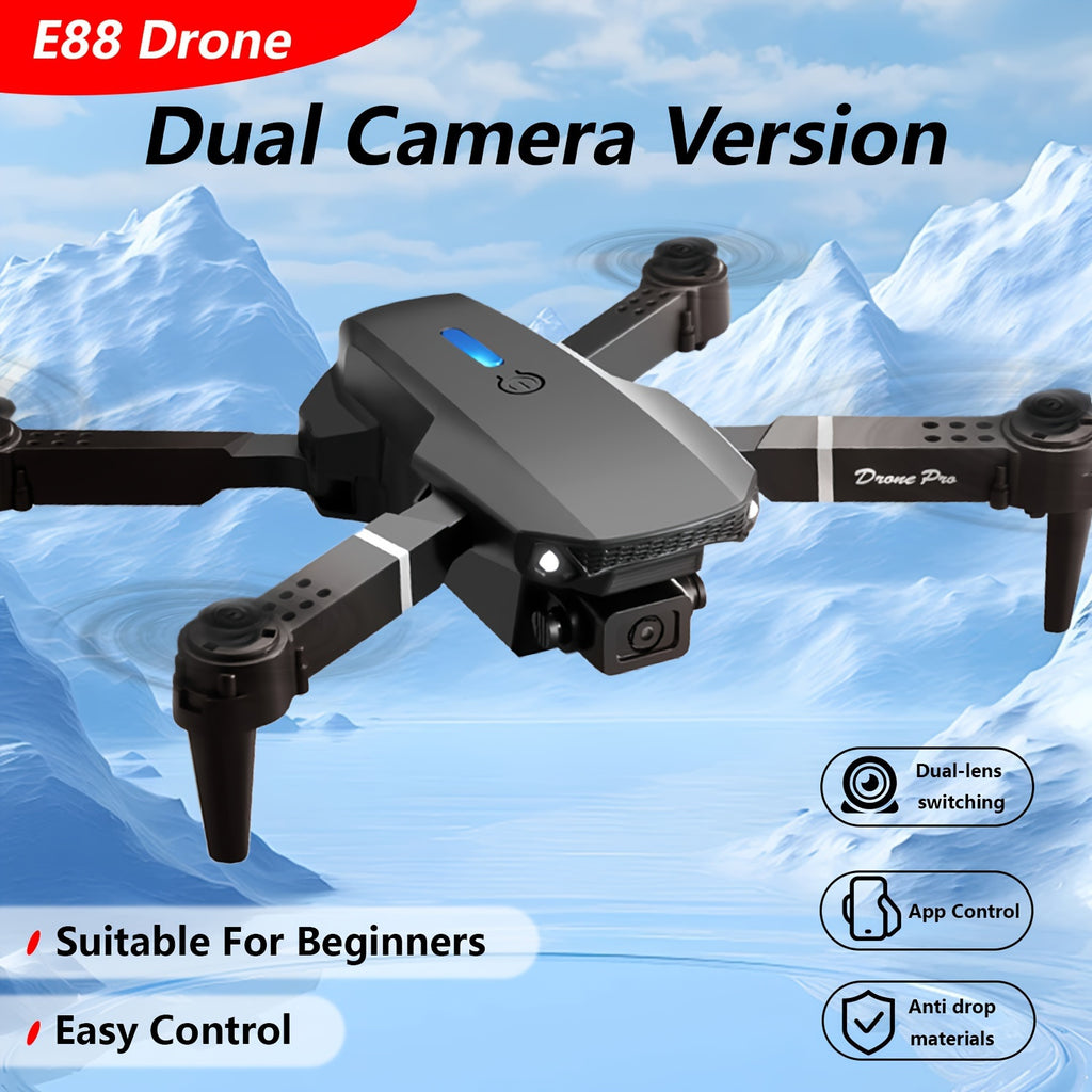 Popular E88 Drone with HD Dual Camera, Black and White, Long Battery Life, One-Key Return, WiFi Connection, Beginner-Friendly Quadcopter for Aerial Photography, Height Hold, Suitable for Beginners' Use, Professional Drone, Ch