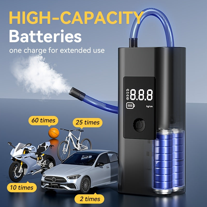 Portable Tire Inflator Air Compressor - 3000mAh Cordless Air Pump with Digital Tire Pressure Gauge, LCD Display, Suitable for Cars/Motorcycles/E-Bikes/Balls,  Compact Design