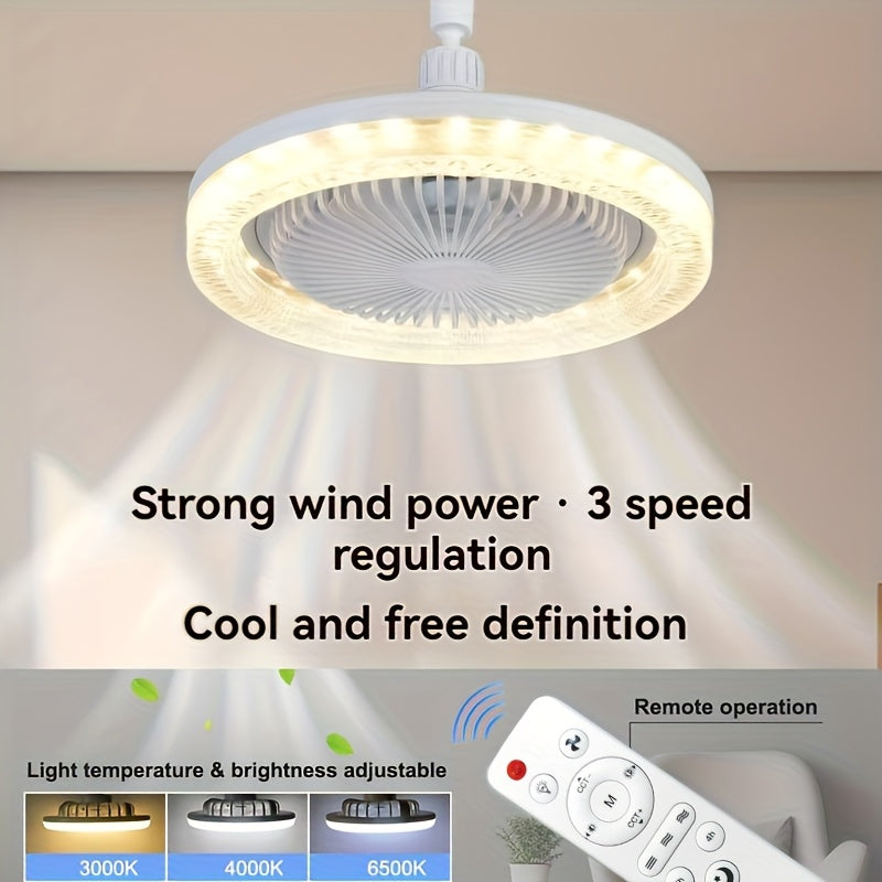 2-in-1 Multifunctional Ceiling Fan with Light, LED Fan Light, 25.4 cm Diameter, Color Matching, Infinite Dimming, and Timer Function, Suitable for Bathrooms/Bedrooms/Garages/Kitchens/Offices, Ceiling Fan Light, Bedroom Lighti
