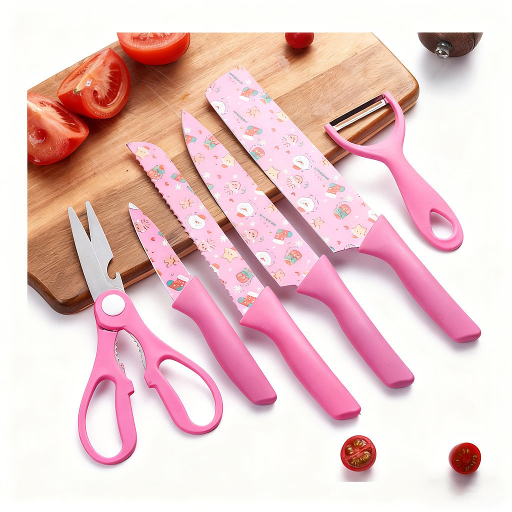6pcs printed kitchen knife set stainless steel household cleaver