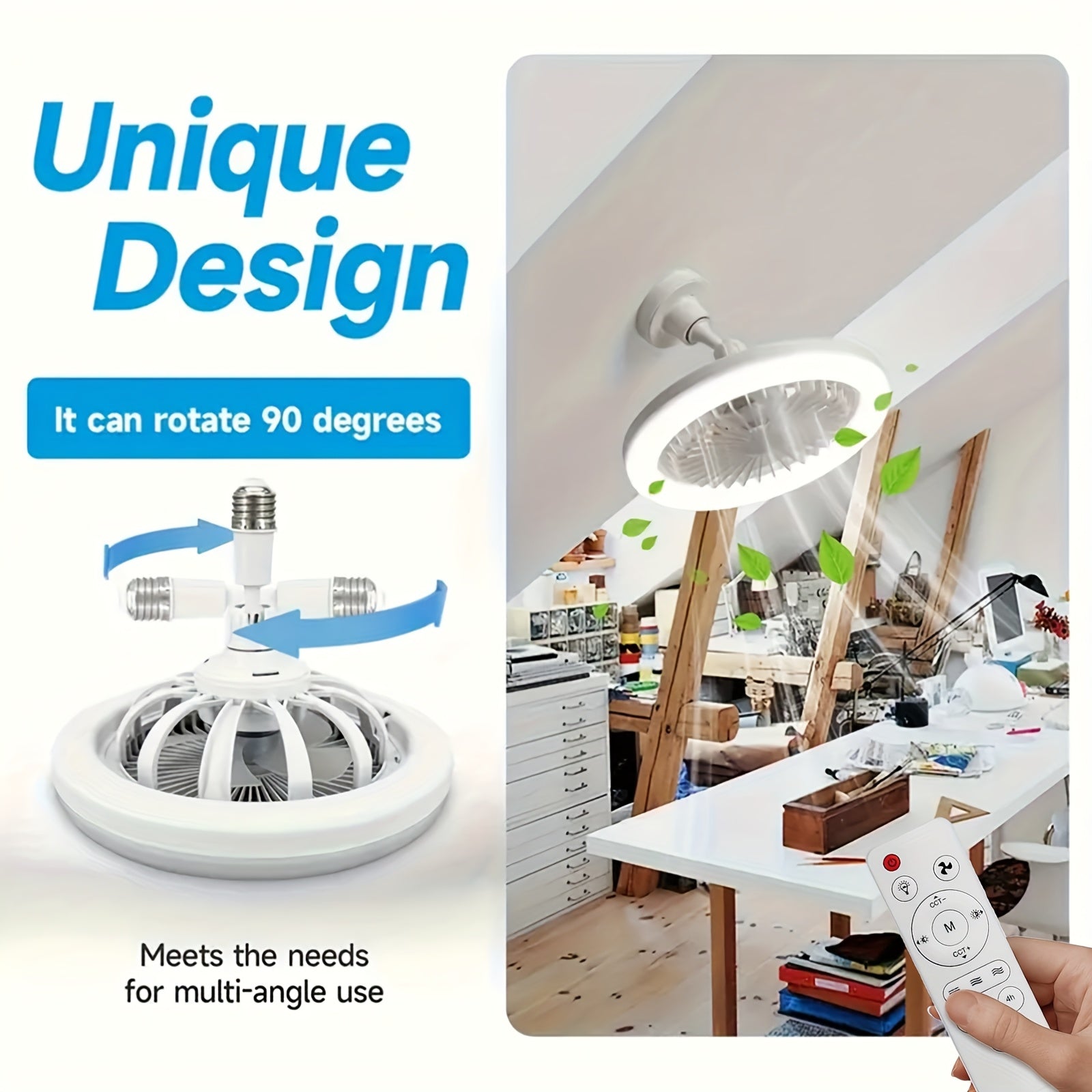 2-in-1 Multifunctional Ceiling Fan with Light, LED Fan Light, 25.4 cm Diameter, Color Matching, Infinite Dimming, and Timer Function, Suitable for Bathrooms/Bedrooms/Garages/Kitchens/Offices, Ceiling Fan Light, Bedroom Lighti