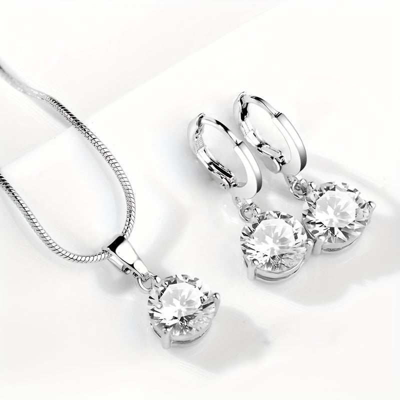 Silvery Set of Water Droplet Necklace And Earrings