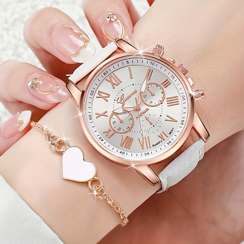 Leather Watch Three Eye Classic Ladies Watch Set