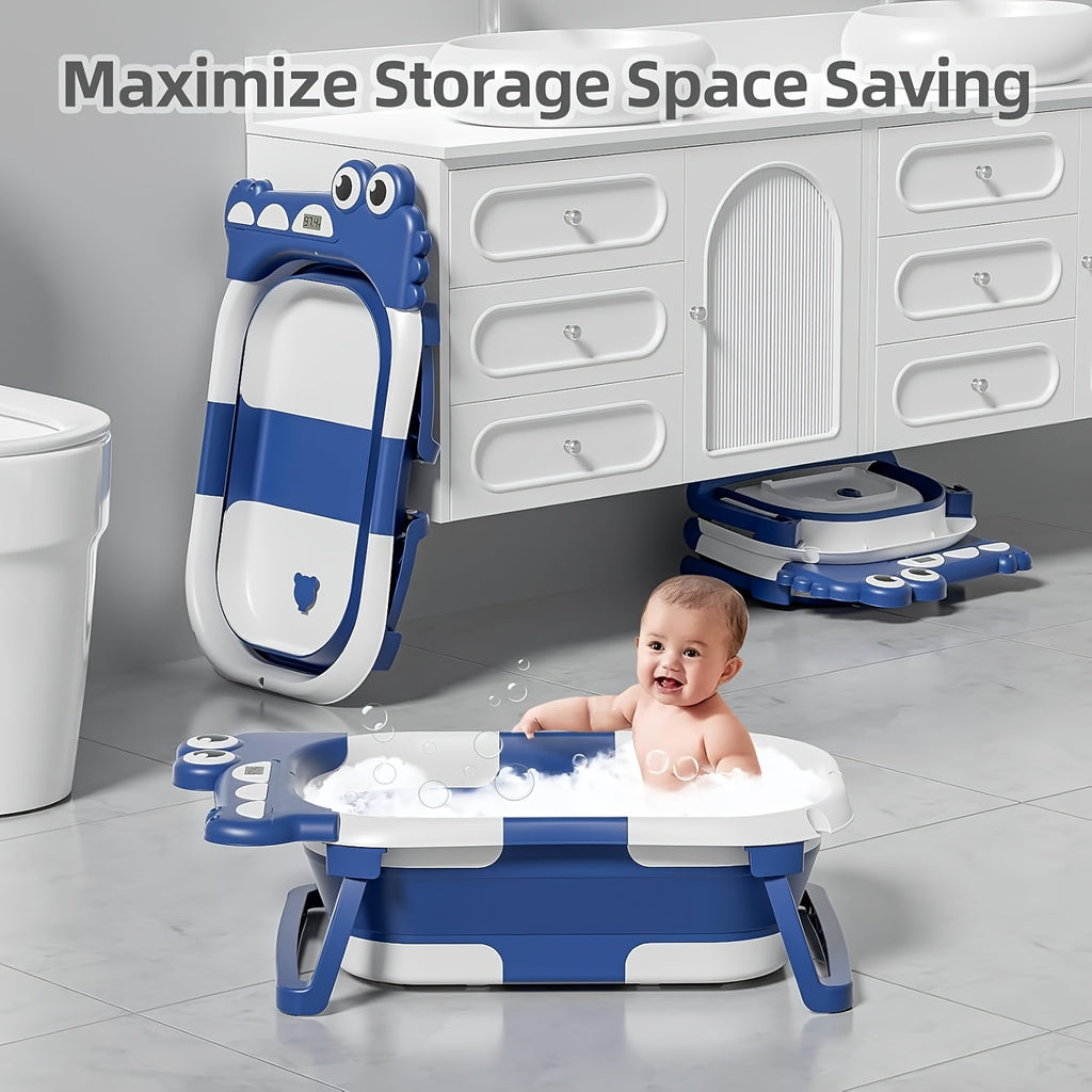 Collapsible Baby Bathtub with Real-Time Temperature Monitor & Floating Cushion