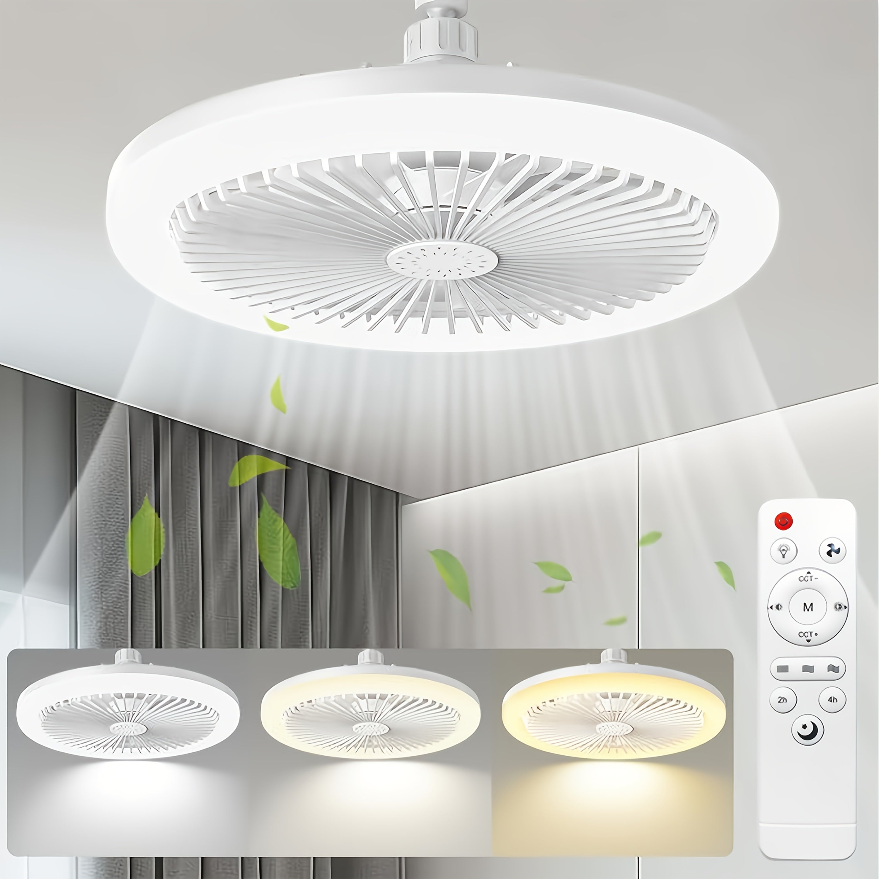 2-in-1 Multifunctional Ceiling Fan with Light, LED Fan Light, 25.4 cm Diameter, Color Matching, Infinite Dimming, and Timer Function, Suitable for Bathrooms/Bedrooms/Garages/Kitchens/Offices, Ceiling Fan Light, Bedroom Lighti