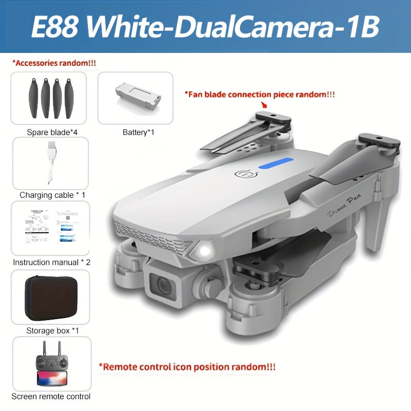 Popular E88 Drone with HD Dual Camera, Black and White, Long Battery Life, One-Key Return, WiFi Connection, Beginner-Friendly Quadcopter for Aerial Photography, Height Hold, Suitable for Beginners' Use, Professional Drone, Ch