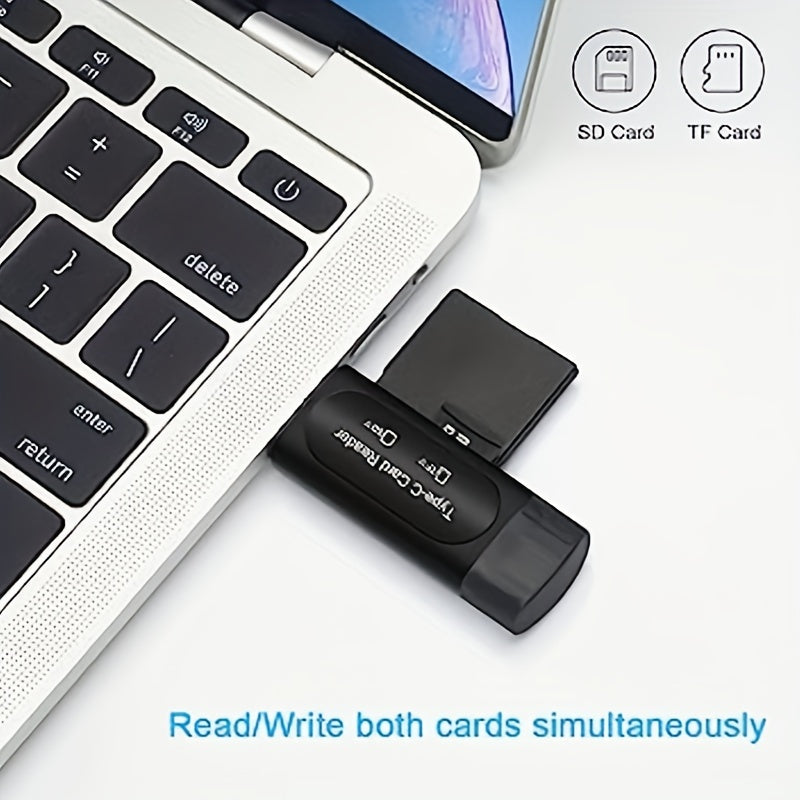 USB Card Reader, 4in1 Type C/USB A to SD/XC/HC Card Adapter, Dual Card Slot Memory Card Reader, Competible for PC, Galaxy, Tablet, Huawei and More, Micro Card Reader, USB Card Reader All In One, Memory Card Reader USB, Micro