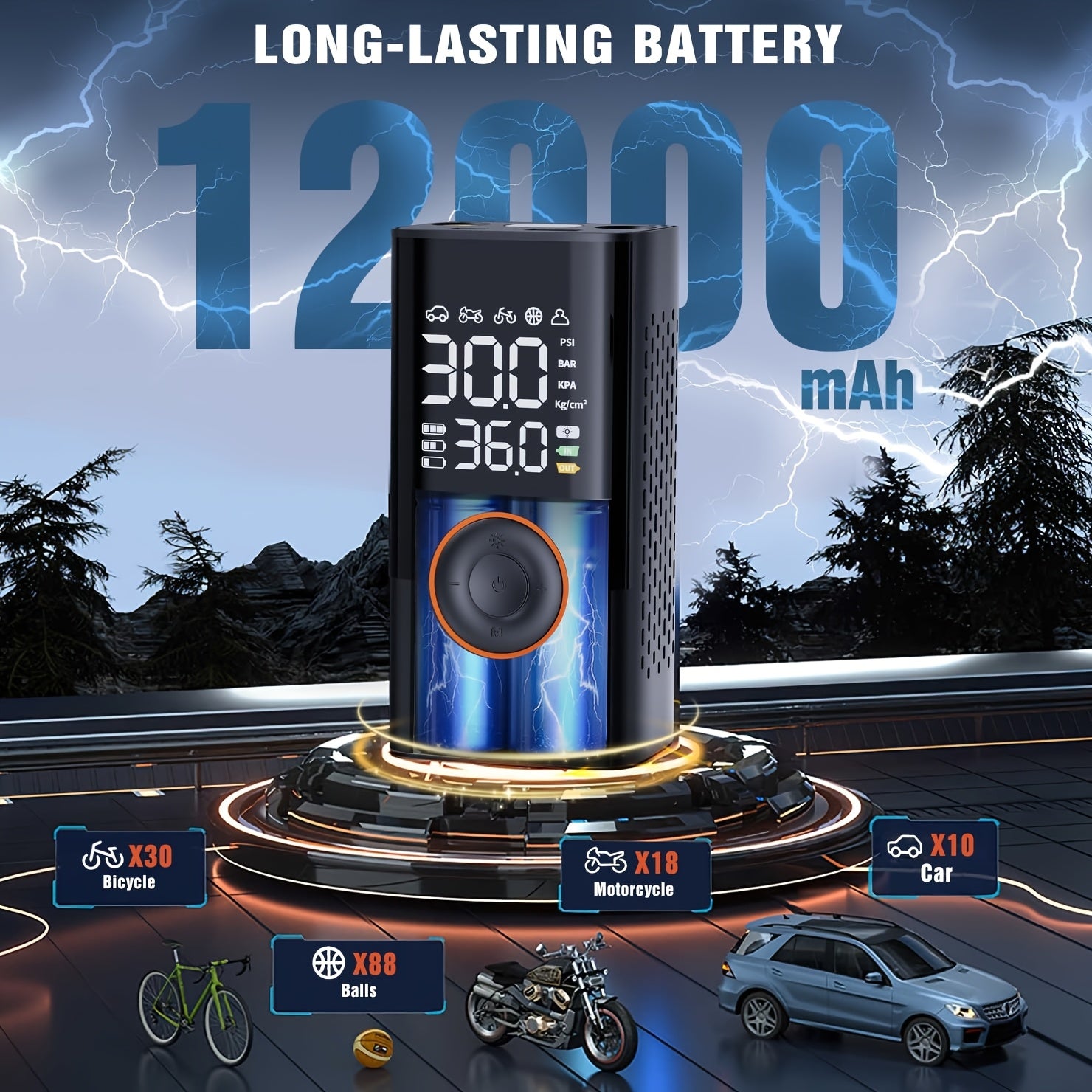 Portable Cordless Mini Air Pump with Digital Pressure Gauge