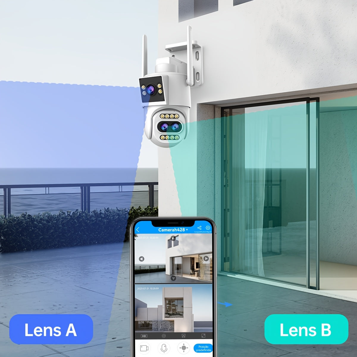 JOOAN Full HD Zoom Camera, IPX6 High Quality with Rotation Support, Full Color Night Vision, Wall-Mounted, Suitable for Indoor and Outdoor Surveillance, 2.4G Wireless Network, Smart Alarm Flashlight, USB Powered, 1296P Video