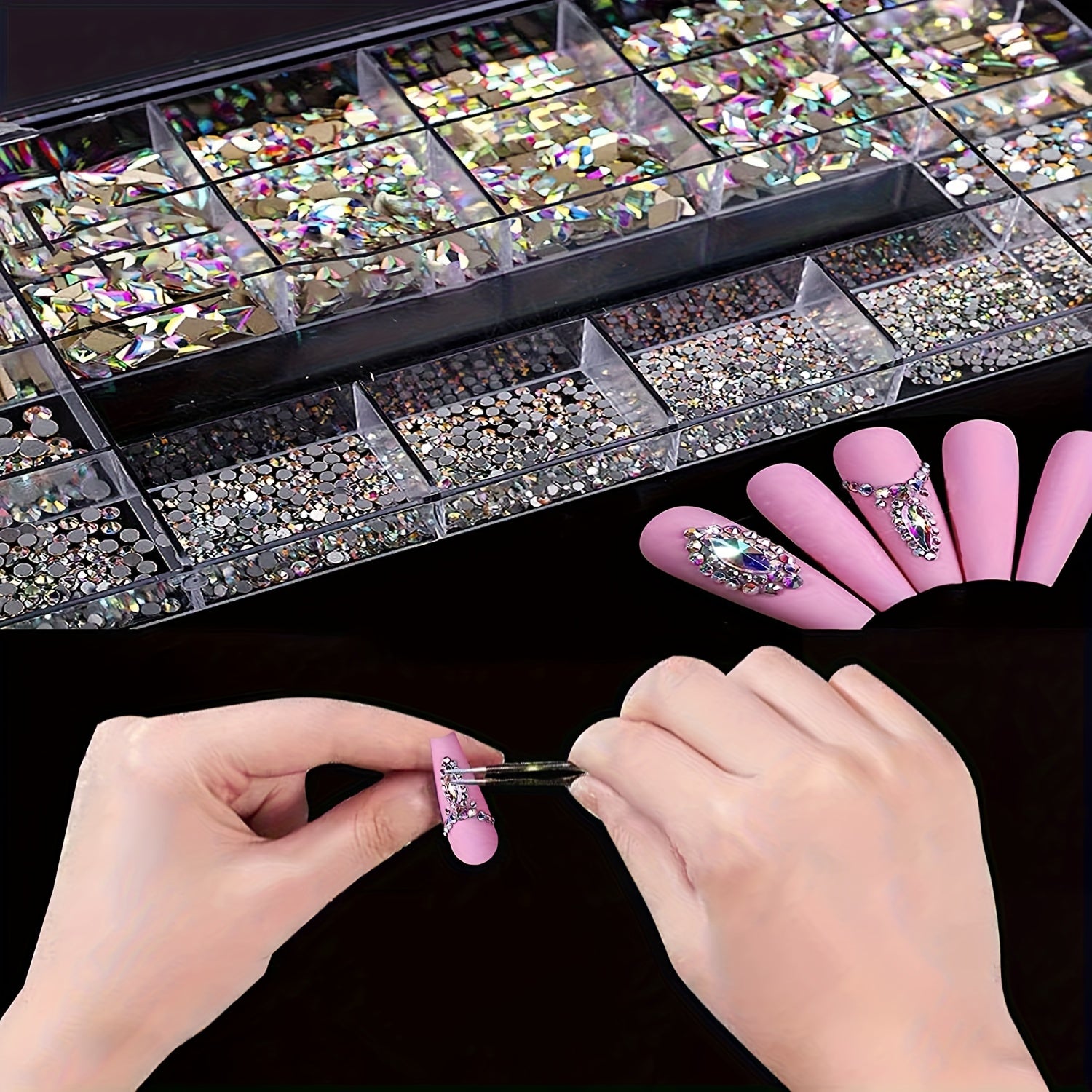 2500pcs AB Nail Rhinestones Kit with 20 Styles Flatback Rhinestone Set