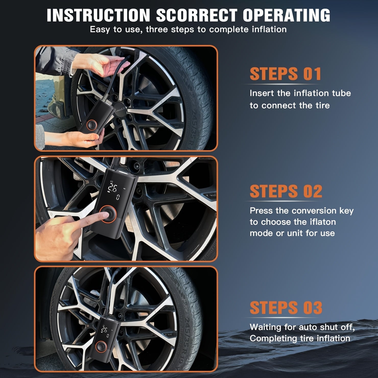 Portable Cordless Mini Air Pump with Digital Pressure Gauge