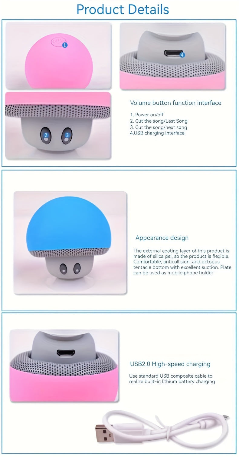 1pc Cute Little Mushroom Head Portable Wireless Speaker, Can Be Used As A Mobile Phone Stand, Small And Delicate And Fall-Proof, Suction Cup Suction Is Excellent, Mini Cartoon Mushroom Head Speaker Gift