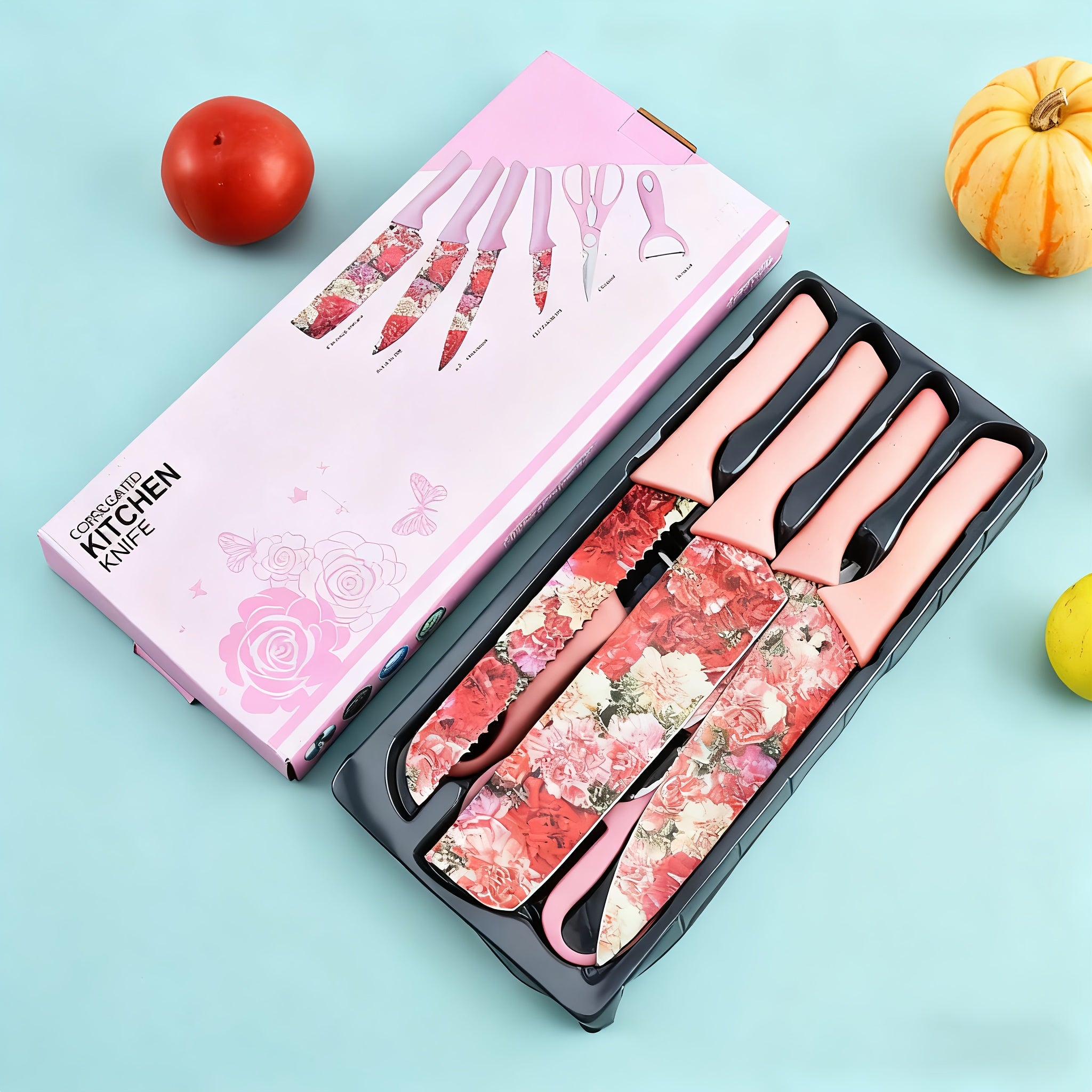 6pcs printed kitchen knife set stainless steel household cleaver
