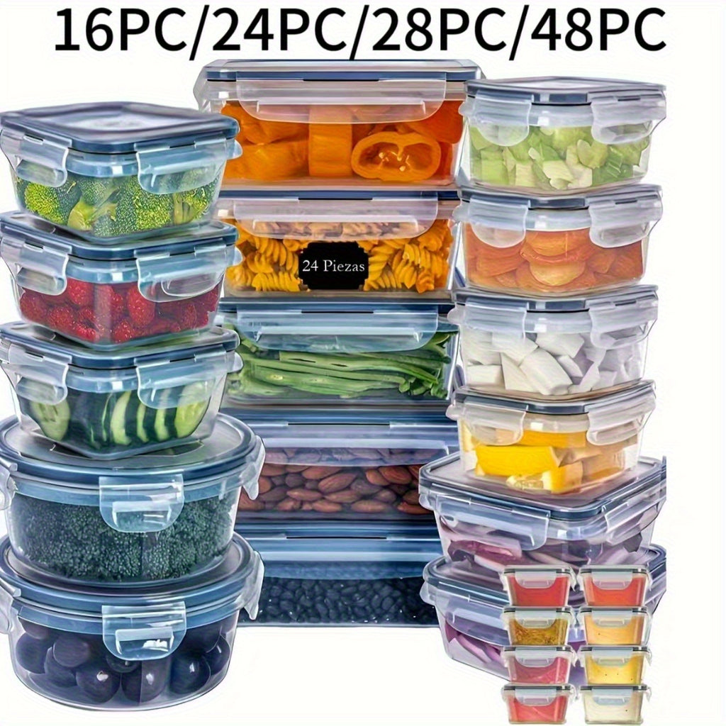 16/24/28/48pcs Transparent Kitchen Food Storage Container Set