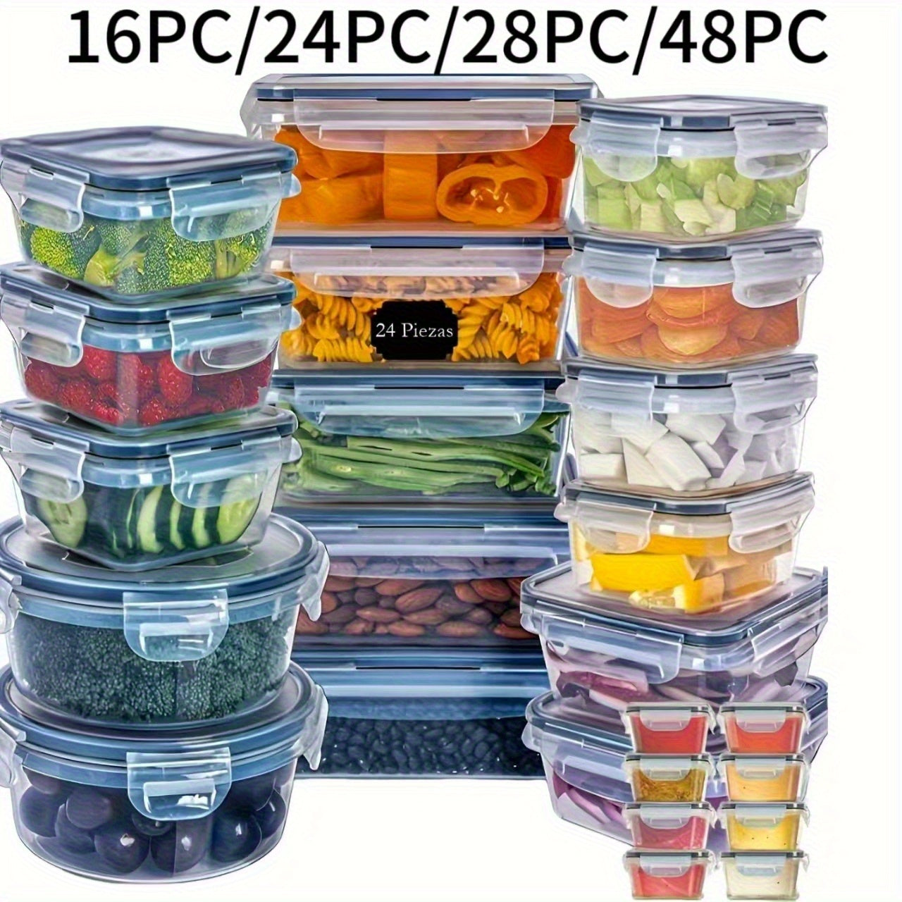 16/24/28/48pcs Transparent Kitchen Food Storage Container Set