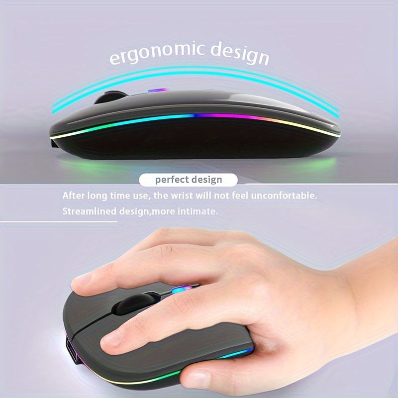 2.4G+BT Ultra-Thin READ Wireless Luminous Mouse - Ergonomic Design, Anti-Slip Roller, USB Receiver - Compatible with Laptops, PCs, Macs, MacBook, Rechargeable Lithium Polymer Battery, Type-C Charging, 1.15W Max Power, 0.1W Mi