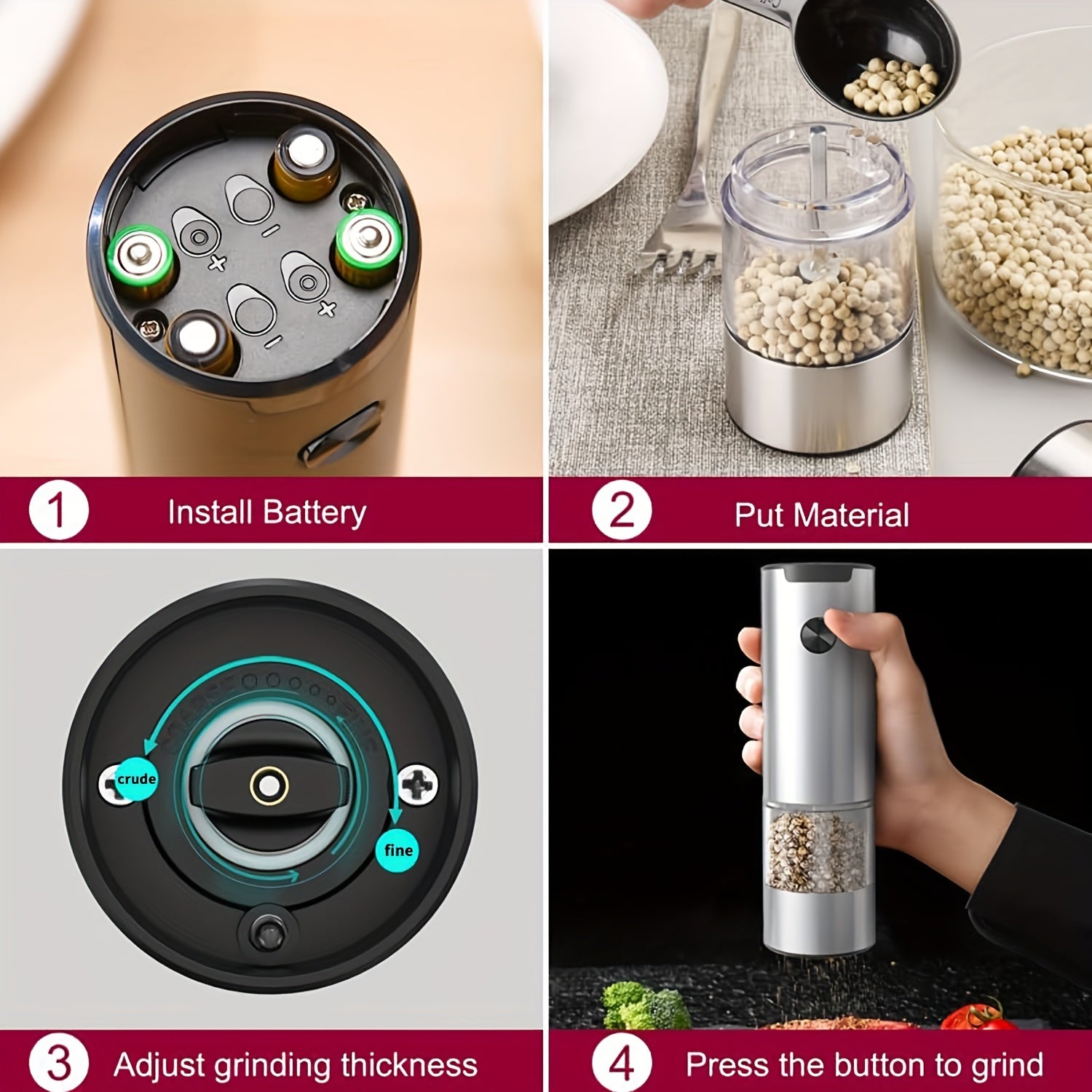 Electric Salt and Pepper Grinder Set - Automatic