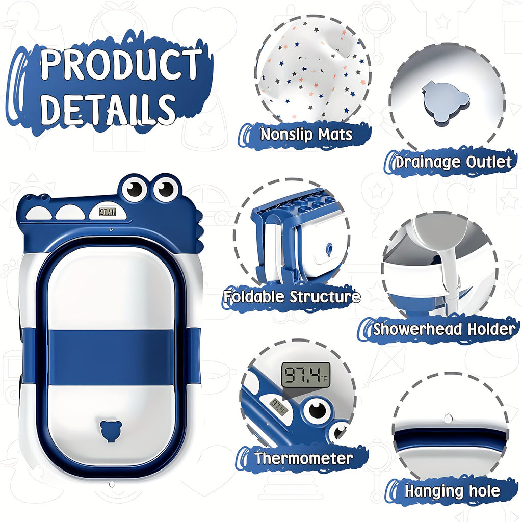 Collapsible Baby Bathtub with Real-Time Temperature Monitor & Floating Cushion