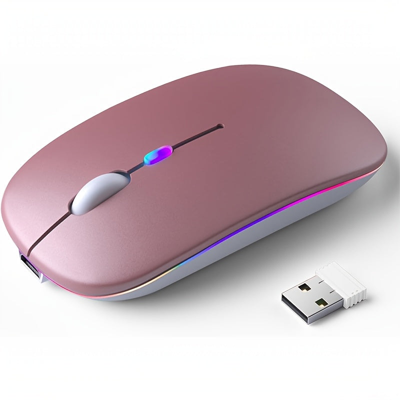 2.4G+BT Ultra-Thin READ Wireless Luminous Mouse - Ergonomic Design, Anti-Slip Roller, USB Receiver - Compatible with Laptops, PCs, Macs, MacBook, Rechargeable Lithium Polymer Battery, Type-C Charging, 1.15W Max Power, 0.1W Mi