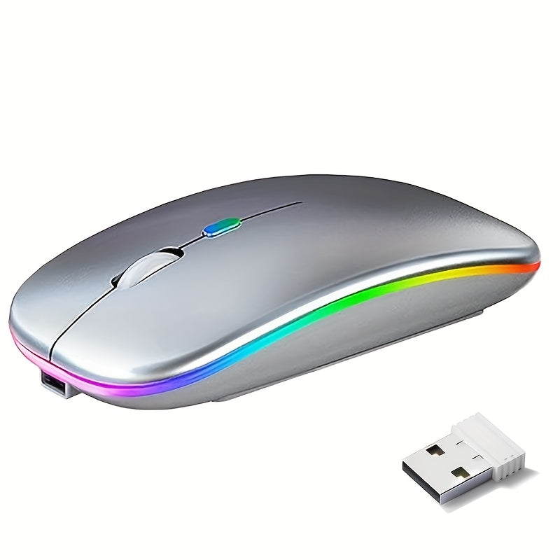 2.4G+BT Ultra-Thin READ Wireless Luminous Mouse - Ergonomic Design, Anti-Slip Roller, USB Receiver - Compatible with Laptops, PCs, Macs, MacBook, Rechargeable Lithium Polymer Battery, Type-C Charging, 1.15W Max Power, 0.1W Mi
