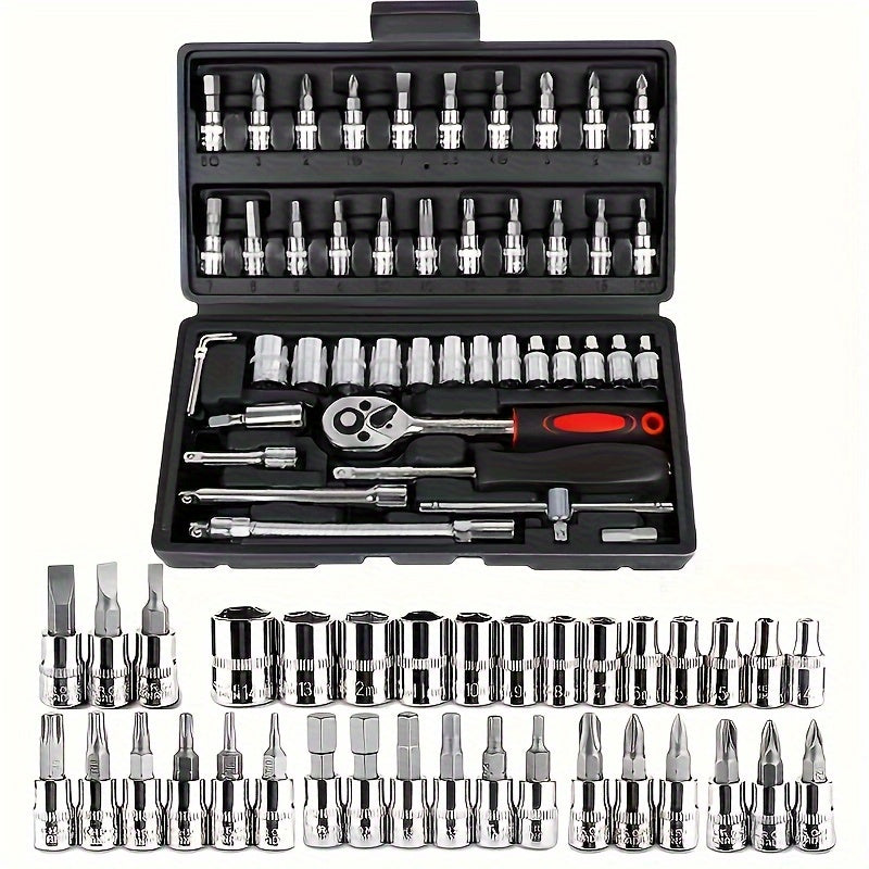 46pcs Heavy-Duty Auto Repair Tool Set with Socket Wrench & Impact-Resistant Case