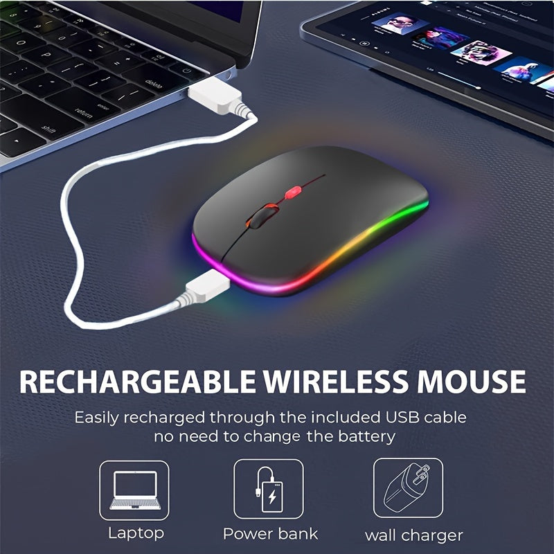 2.4G+BT Ultra-Thin READ Wireless Luminous Mouse - Ergonomic Design, Anti-Slip Roller, USB Receiver - Compatible with Laptops, PCs, Macs, MacBook, Rechargeable Lithium Polymer Battery, Type-C Charging, 1.15W Max Power, 0.1W Mi