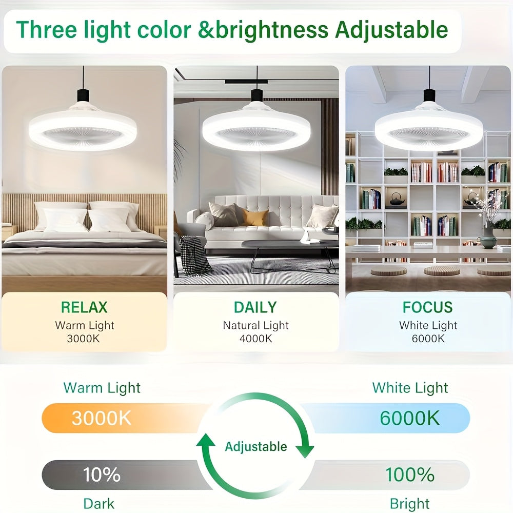 2-in-1 Multifunctional Ceiling Fan with Light, LED Fan Light, 25.4 cm Diameter, Color Matching, Infinite Dimming, and Timer Function, Suitable for Bathrooms/Bedrooms/Garages/Kitchens/Offices, Ceiling Fan Light, Bedroom Lighti
