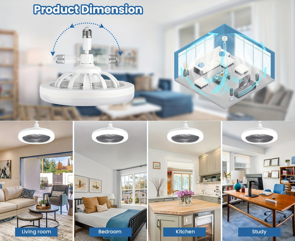 2-in-1 Multifunctional Ceiling Fan with Light, LED Fan Light, 25.4 cm Diameter, Color Matching, Infinite Dimming, and Timer Function, Suitable for Bathrooms/Bedrooms/Garages/Kitchens/Offices, Ceiling Fan Light, Bedroom Lighti