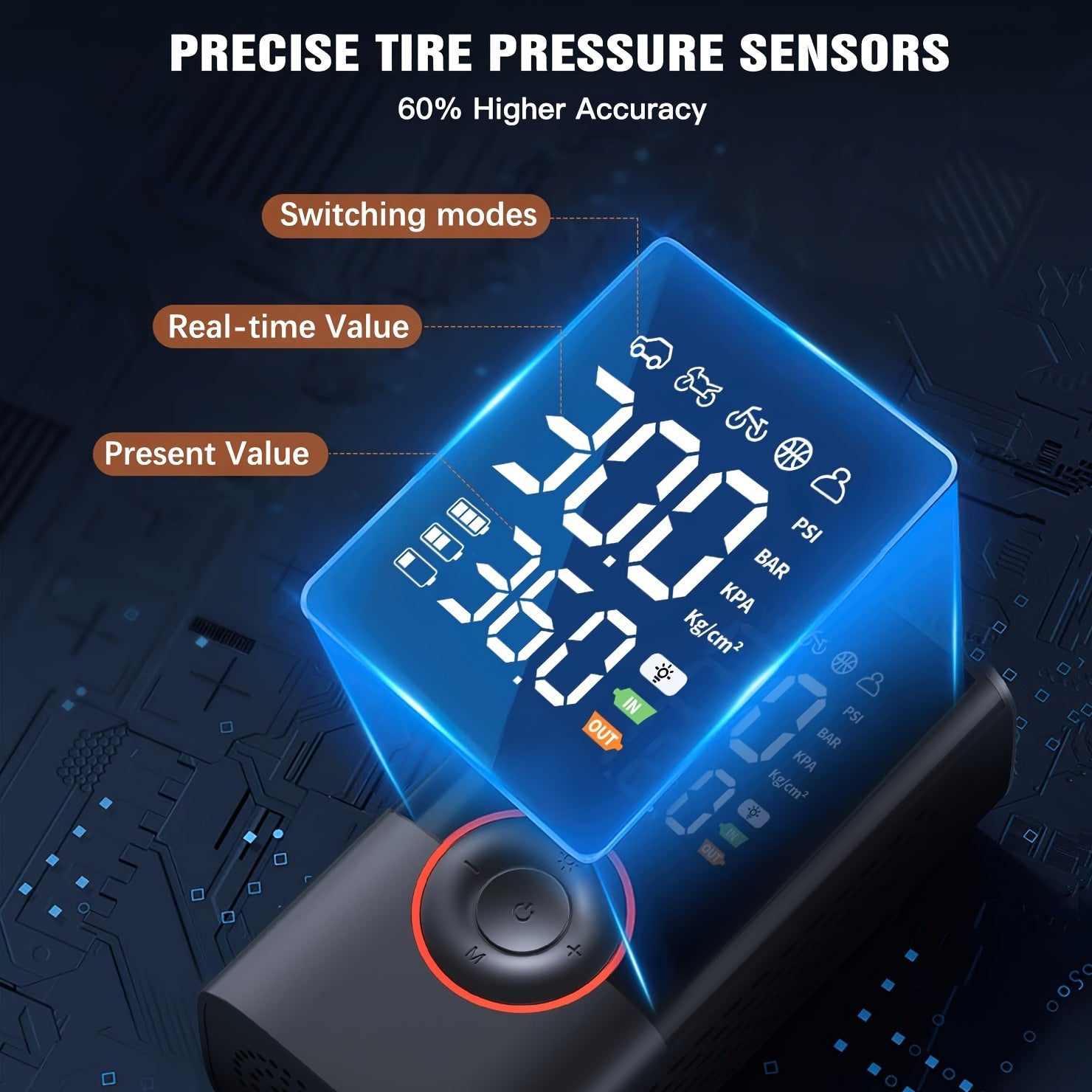 Portable Cordless Mini Air Pump with Digital Pressure Gauge