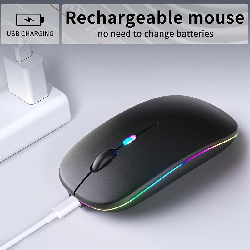 2.4G+BT Ultra-Thin READ Wireless Luminous Mouse - Ergonomic Design, Anti-Slip Roller, USB Receiver - Compatible with Laptops, PCs, Macs, MacBook, Rechargeable Lithium Polymer Battery, Type-C Charging, 1.15W Max Power, 0.1W Mi