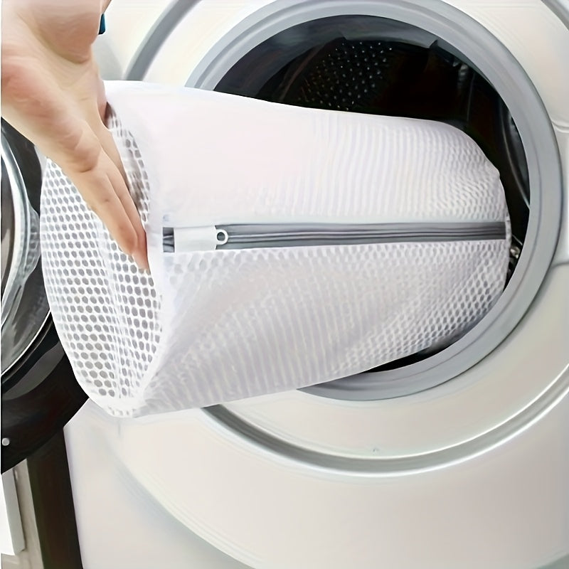 Durable White Polyester Shoe Wash Bag with Mesh Pocket and Zipper Closure - Suitable for Machine Washing, Shoe Cleaning Bag, Sock Cleaning Bag, Sneakers, Jewelry Accessories with Plush Lining - Perfect for Travel, Laundry, Sh