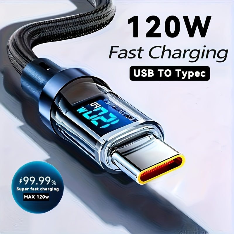 Ultra Rapid Charging Cable, Type-C, Digital Display Compatible, Featuring LED Screen for Real-Time Power Monitoring
