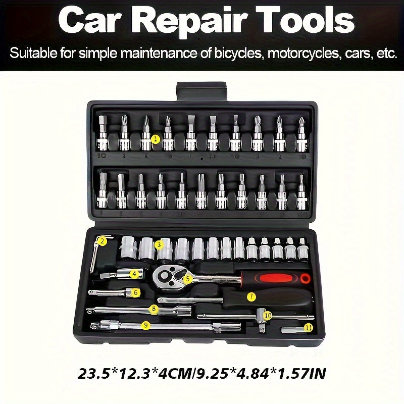 46pcs Heavy-Duty Auto Repair Tool Set with Socket Wrench & Impact-Resistant Case