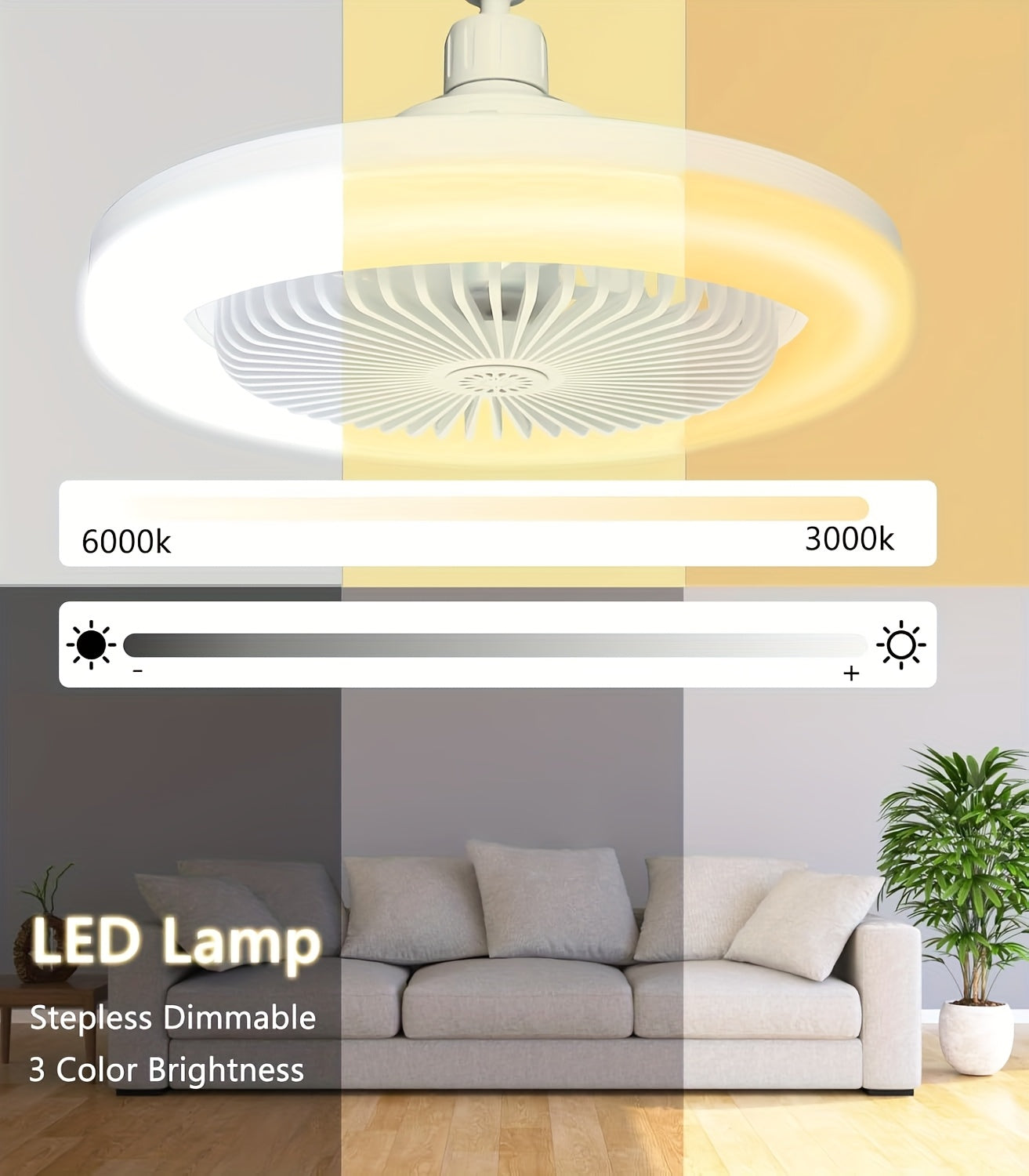 2-in-1 Multifunctional Ceiling Fan with Light, LED Fan Light, 25.4 cm Diameter, Color Matching, Infinite Dimming, and Timer Function, Suitable for Bathrooms/Bedrooms/Garages/Kitchens/Offices, Ceiling Fan Light, Bedroom Lighti