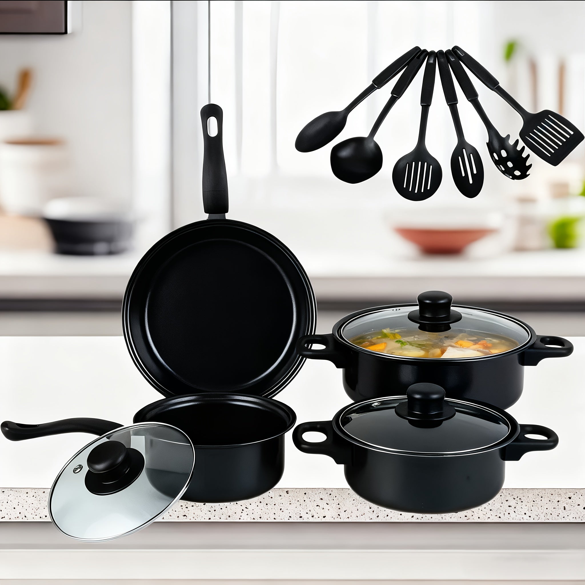 13pcs set of soup pot kitchen frying pan stew pot cookware non-stick pan