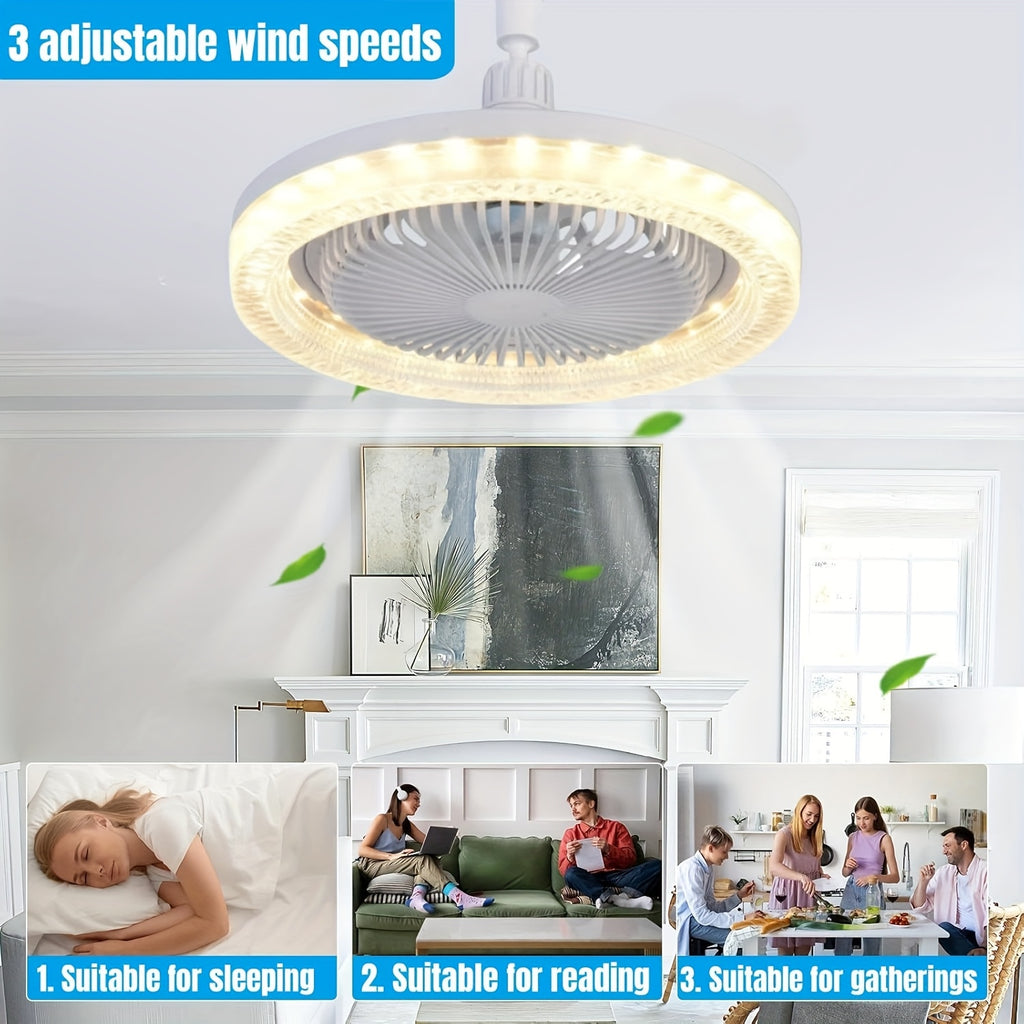 2-in-1 Multifunctional Ceiling Fan with Light, LED Fan Light, 25.4 cm Diameter, Color Matching, Infinite Dimming, and Timer Function, Suitable for Bathrooms/Bedrooms/Garages/Kitchens/Offices, Ceiling Fan Light, Bedroom Lighti