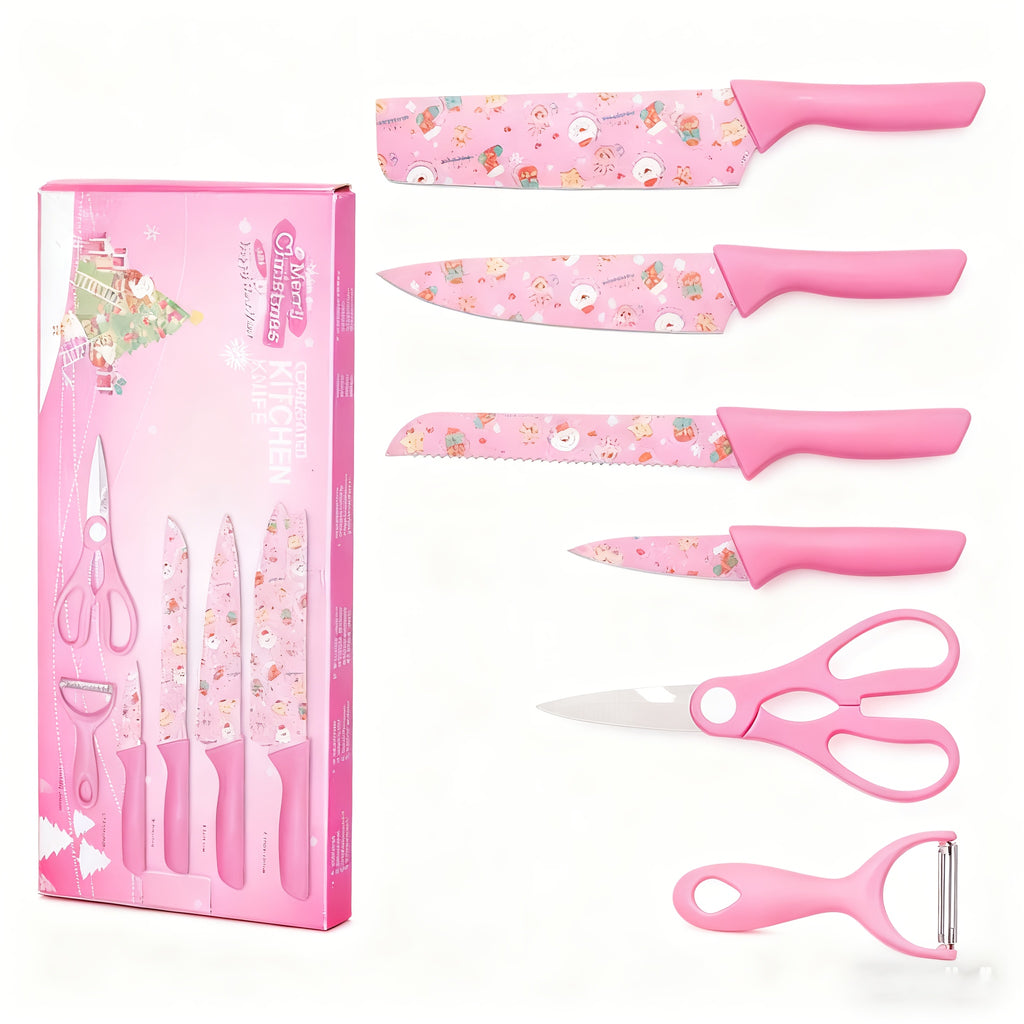 6pcs printed kitchen knife set stainless steel household cleaver