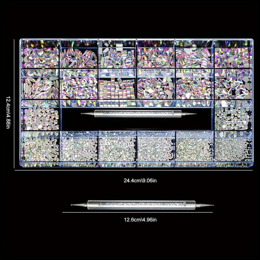 2500pcs AB Nail Rhinestones Kit with 20 Styles Flatback Rhinestone Set