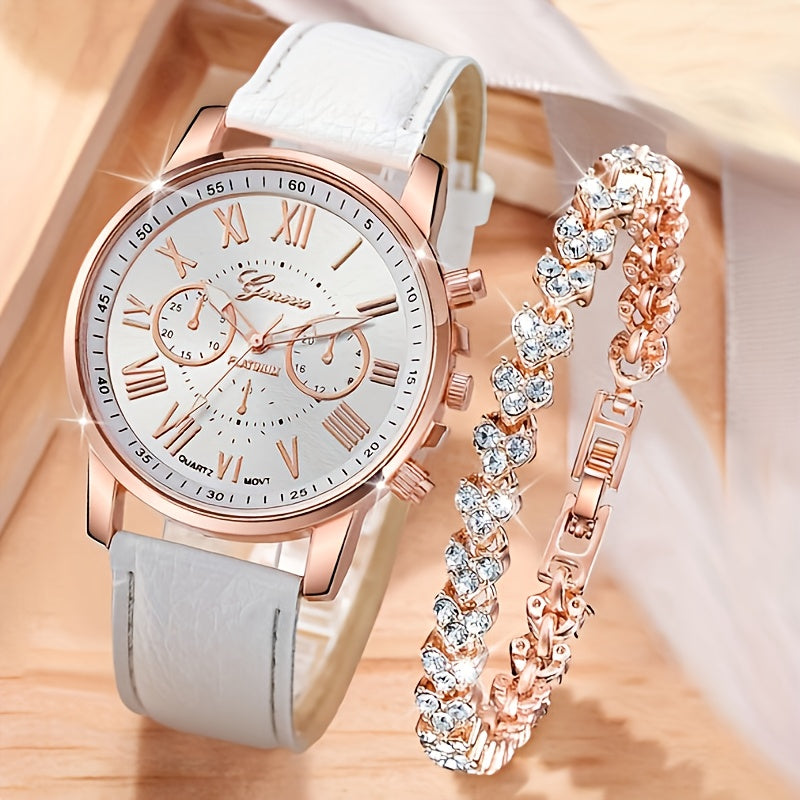 Leather Watch Three Eye Classic Ladies Watch Set