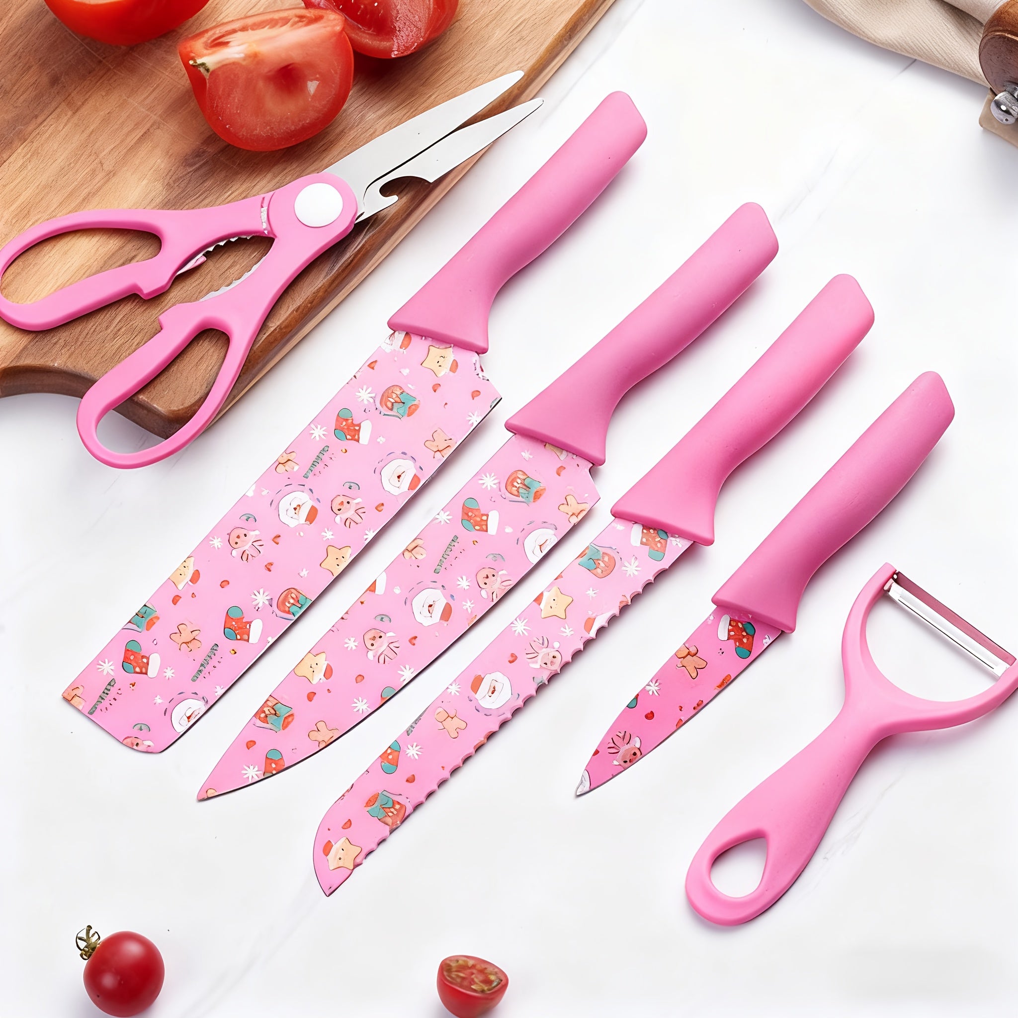 6pcs printed kitchen knife set stainless steel household cleaver