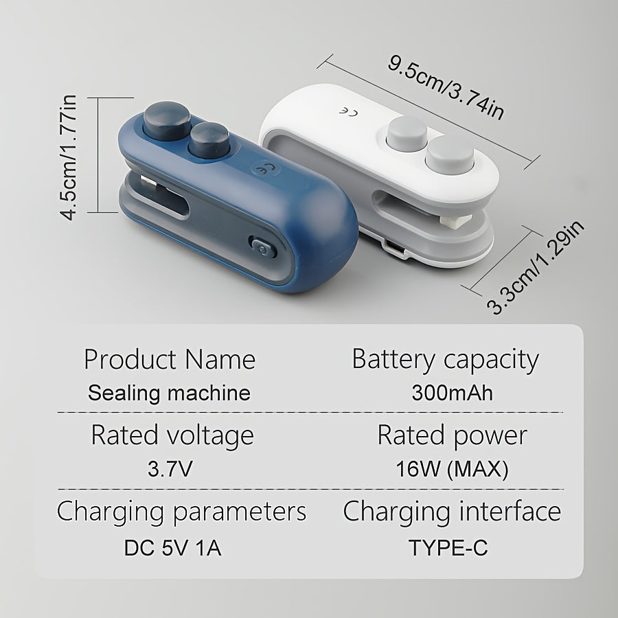 1pc Snack Packaging Bag Sealer with Built-In Magnetic USB Rechargeable Battery, Portable Mini Sealer for Picnic And Travel, Hand Press Plastic Sealing Machine, Bag Closure Magic Tool, Potato Chip Bag, Cookie Bag, Snack Bag, S