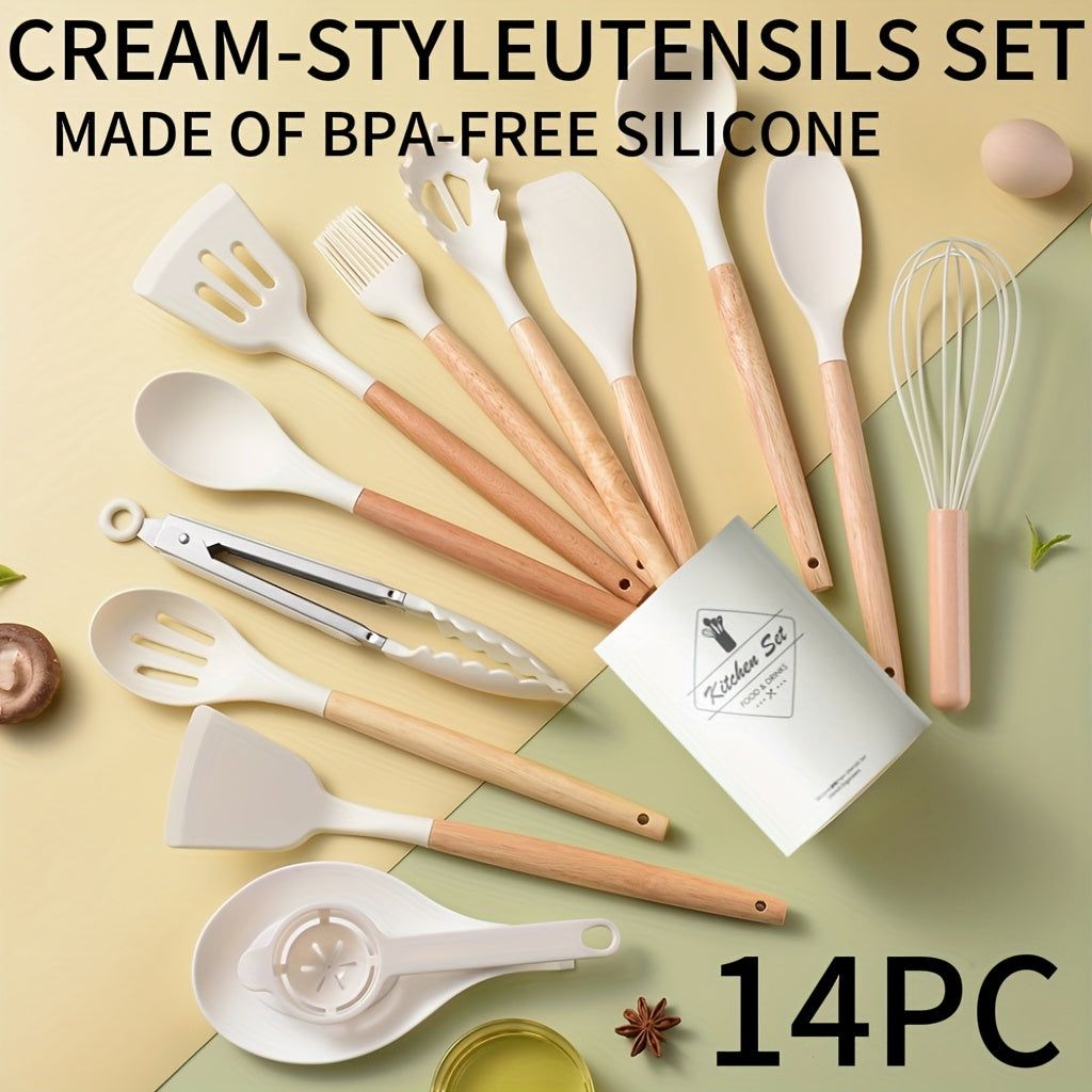 14pcs Non-Stick Silicone Cooking Utensil Set with Heat-Resistant Tools
