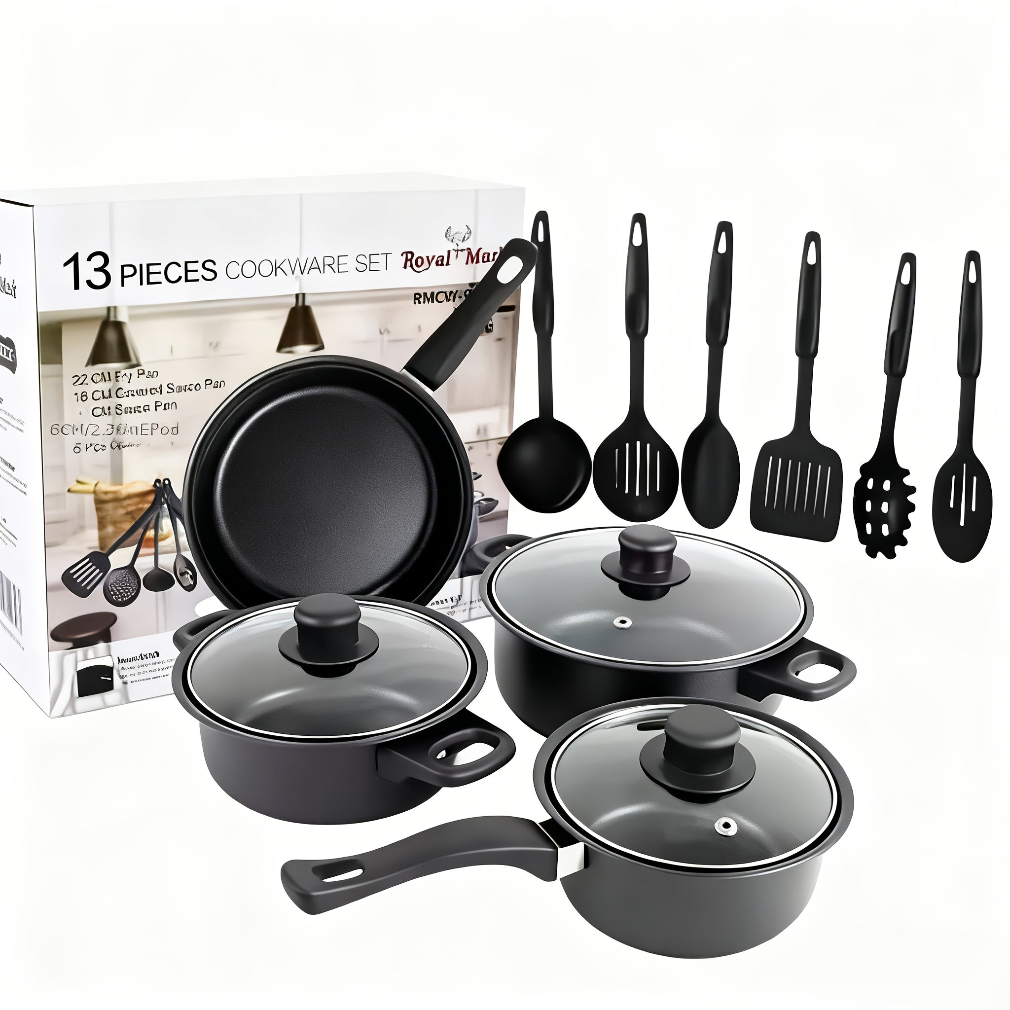 13pcs set of soup pot kitchen frying pan stew pot cookware non-stick pan