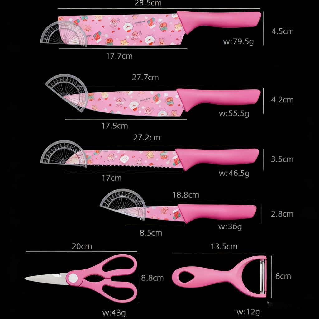 6pcs printed kitchen knife set stainless steel household cleaver